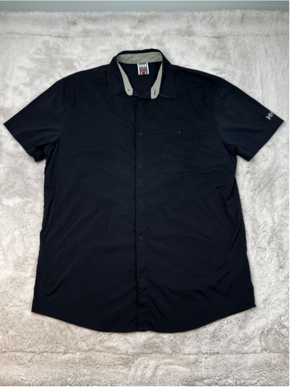Helly Hansen Short Sleeve Snap Up Shirt Mens XXL Black Lightweight Stretch